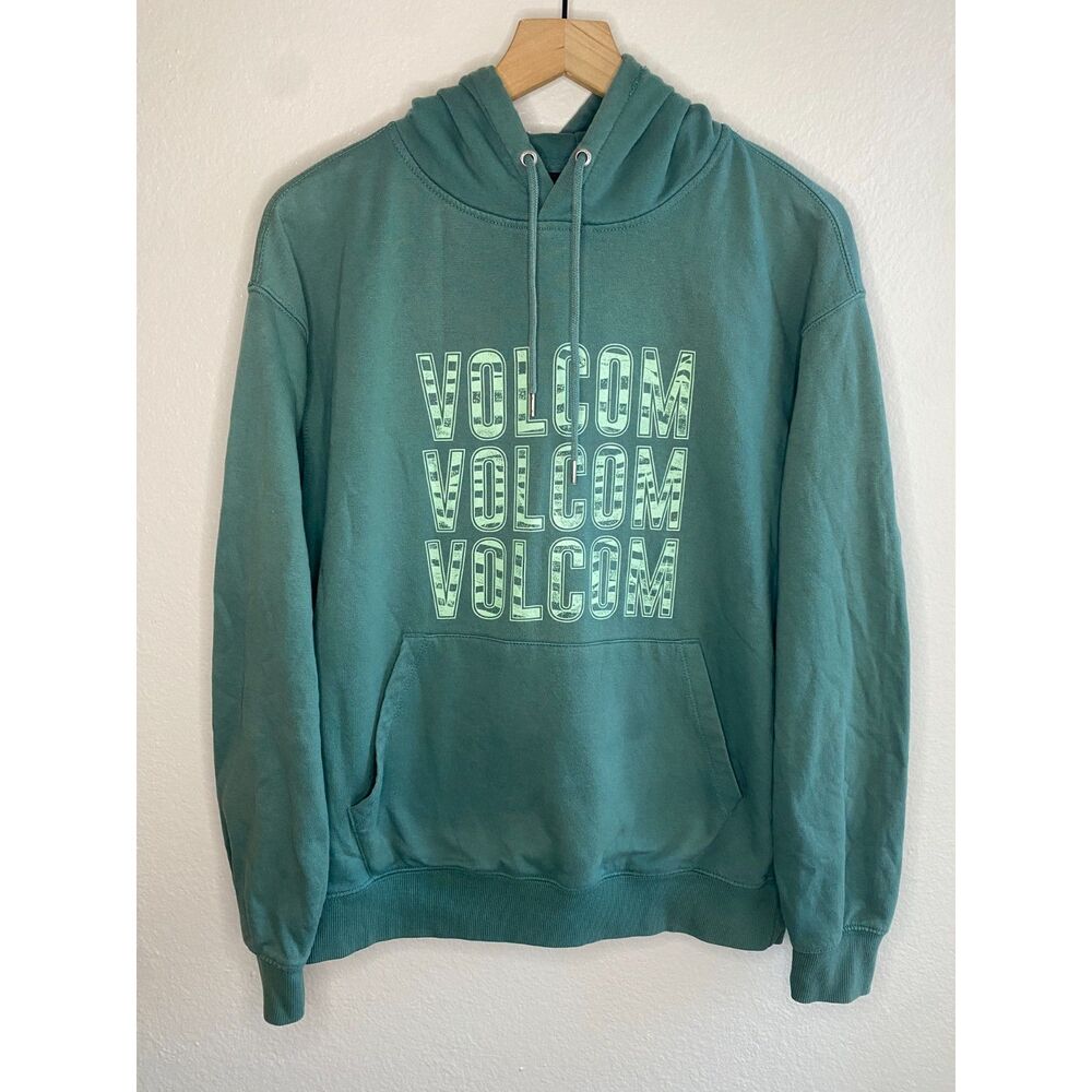 Volcom Classic Fit Triple Spellout Pullover Hoodie Green Fleece Men's Size M